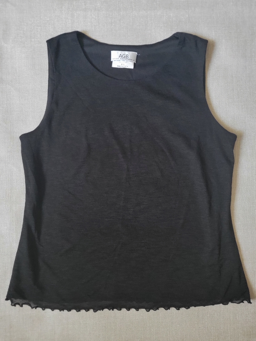AGB Women Vintage Black Sleeveless Sheer Ruffle Hem Top